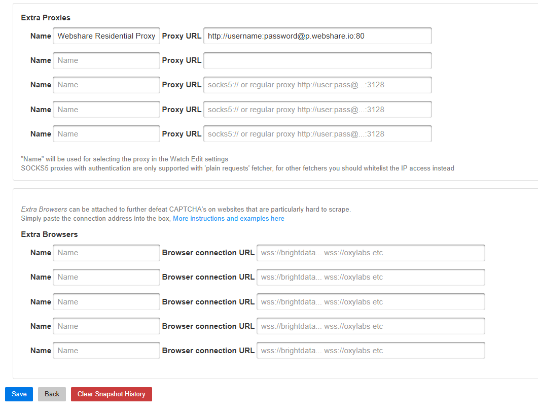 List of residential proxies for web page change detection