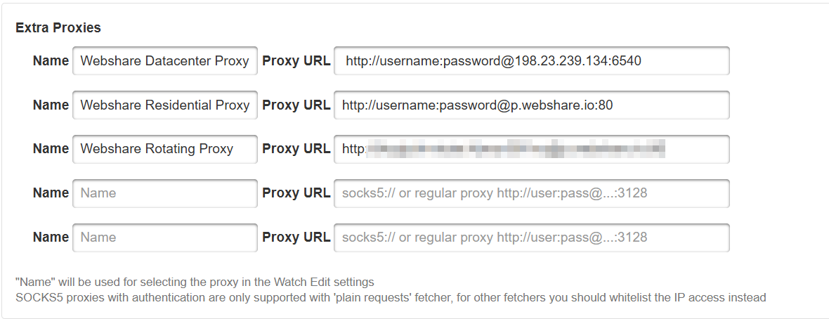 Adding the proxy to changedetection.io