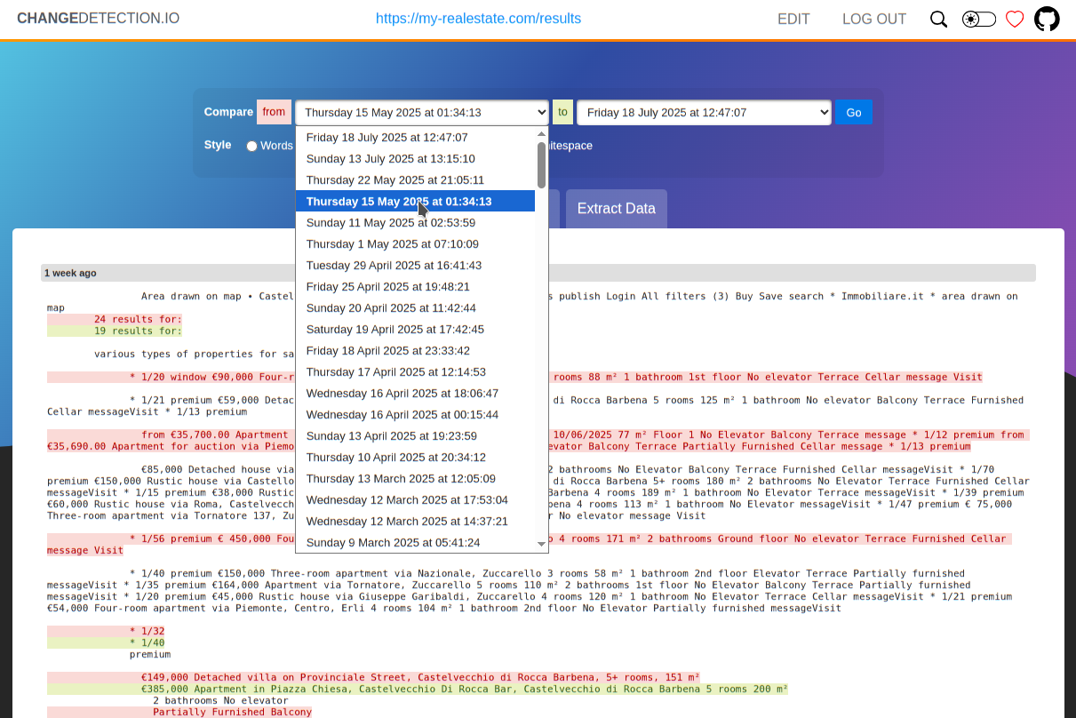 See dates/times of Past Website Changes