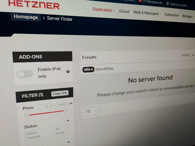 Screenshot of Hetzner website as an example for change detection