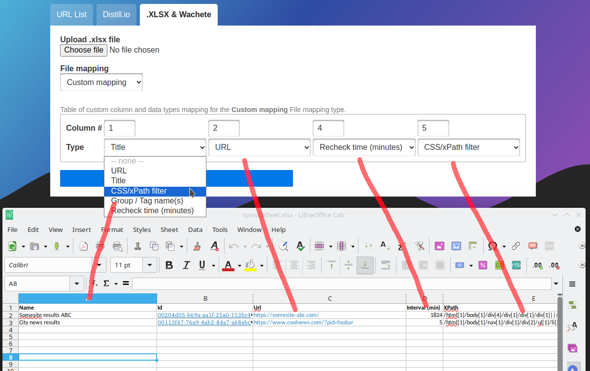 How to import a list of websites to watch from Excel