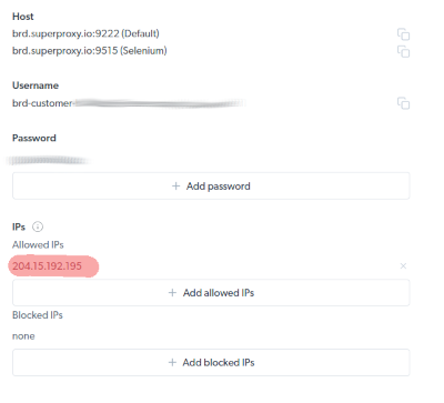 Example of adding a white-list IP access in BrightData for the scraping browser