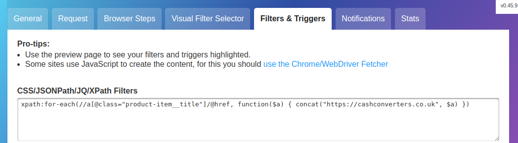 Showing how the filter looks for adding the domain to automatically discovered links