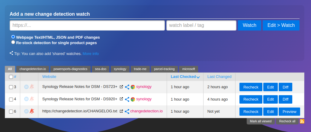 Synology NAS production URL list