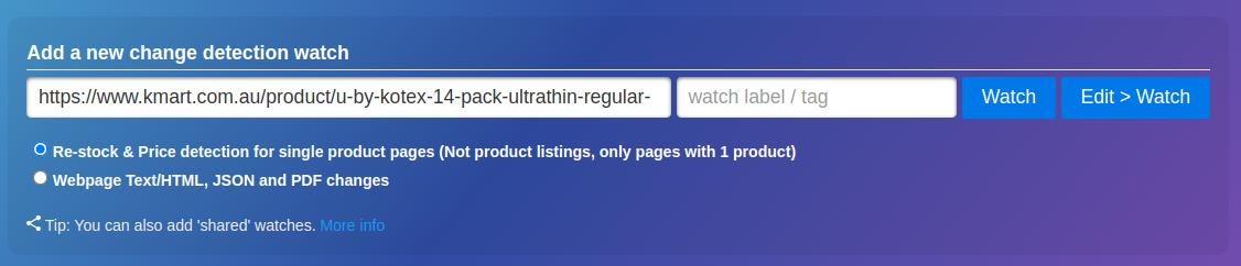 Kmart product - adding page for detecting price and restock changes