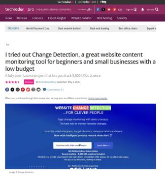 Techradar pro - website page change detection